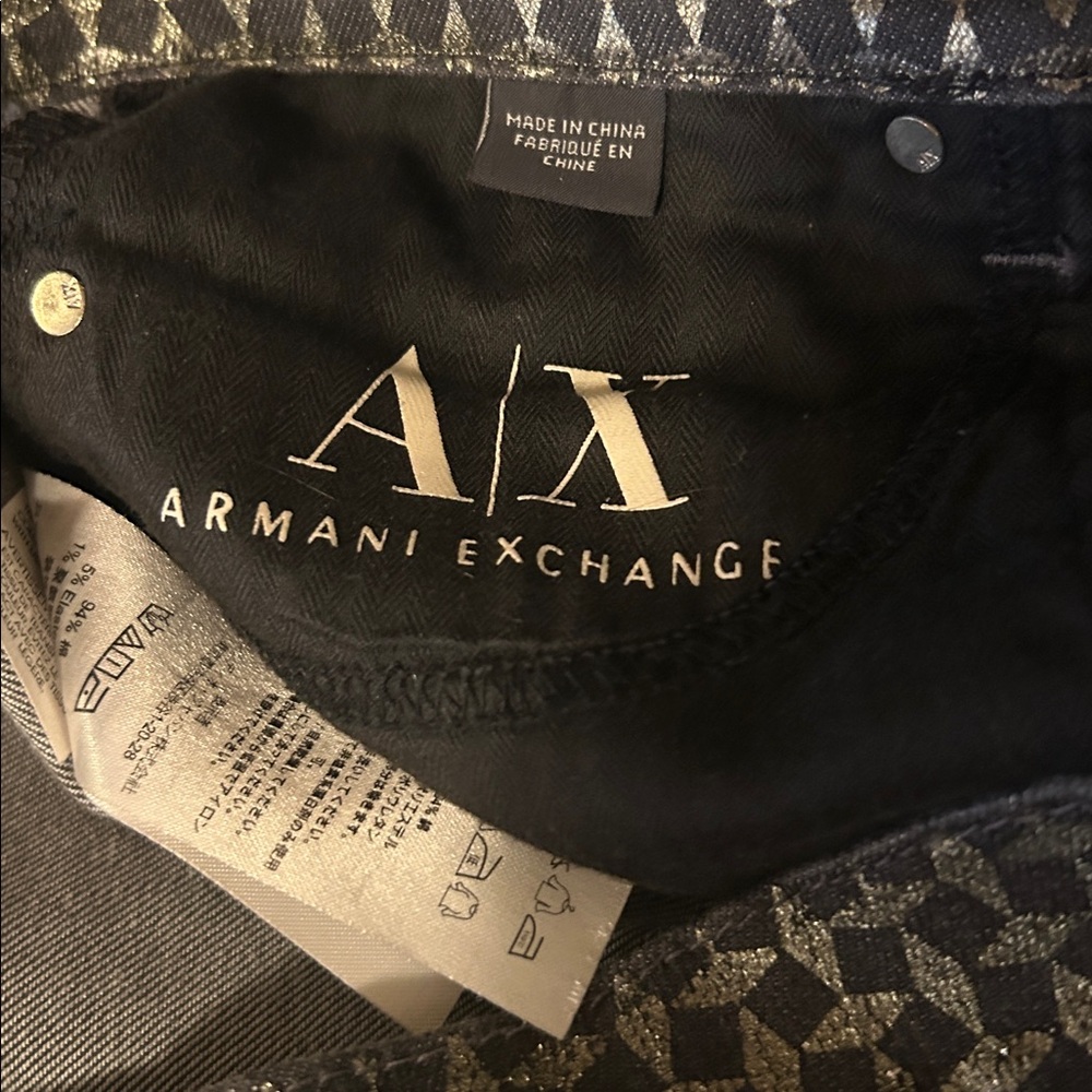 Armani Exchange Metallic Coated Skinny Jeans Size 29 Black Gold - Picture 9 of 9